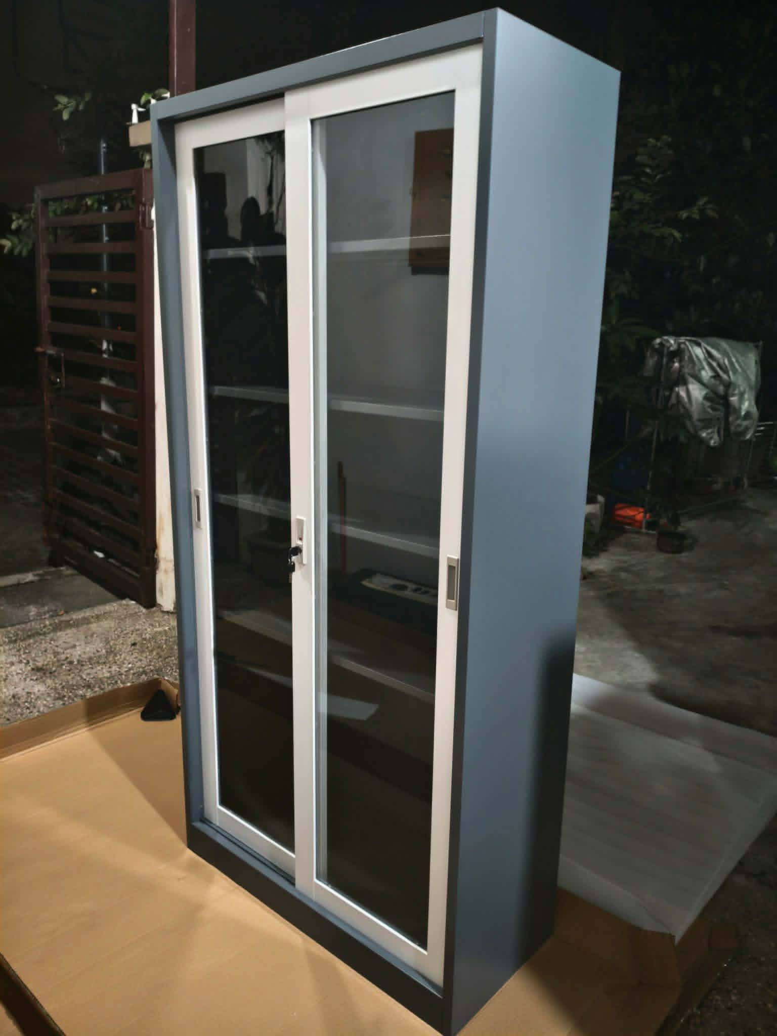 Full Glass Sliding Cabinet — Gray & White — photo 1