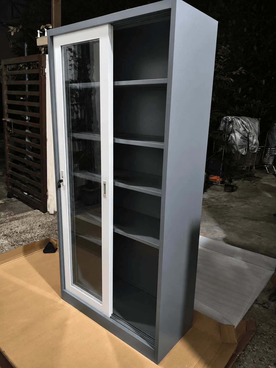 Full Glass Sliding Cabinet — Gray & White — photo 2