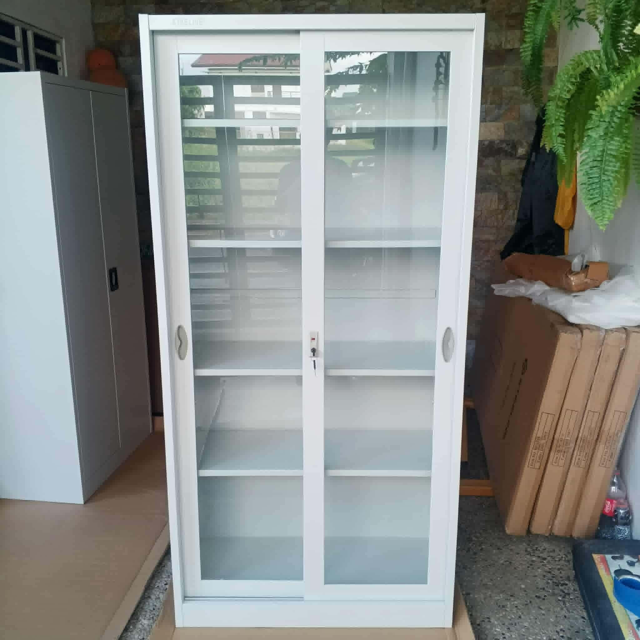 Full Glass Sliding Cabinet — White — photo 2